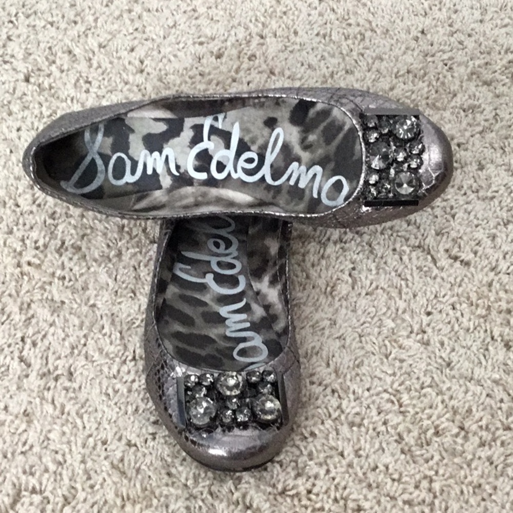 Sam Edelman snake print metallic flats with stones.